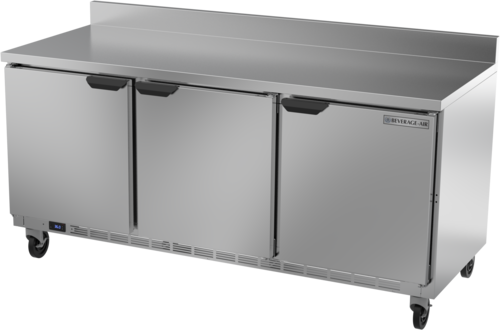 Beverage Air WTR72AHC-FIP 72" 3 Door Worktop Refrigerator with Foamed-In Backsplash | 17.88 Cu. Ft
