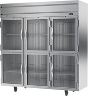 Beverage Air HFPS3HC-1HG 78" 6 Glass Half Door Top Mount Reach-In Freezer | 69.1 Cu. Ft.