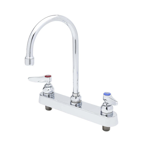 T&S Brass B-1142 8" Center Deck Mount Workboard Faucet w/ Gooseneck Spout