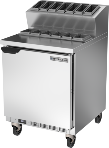 Beverage Air TPE27HC-6P-7R 27" 1 Door Rear Mount Refrigerated Prep Table | 6.9 Cu. Ft.