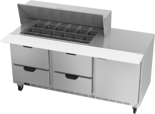Beverage Air SPED72HC-18M-4 72" 4 Drawer 1 Door Mega Top Refrigerated Sandwich Prep Table | (18) 1/6 Pan