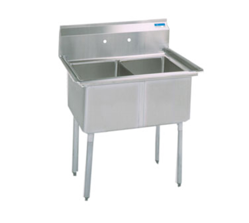 BK Resources BKS-2-18-12S 2 Compartment Sink without Drainboard - Stainless Steel Legs | 41" Length