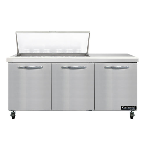 Continental SW72N18M 72" 3-Door Mega Top Refrigerated Sandwich Prep Table | (18) 1/6 Pan