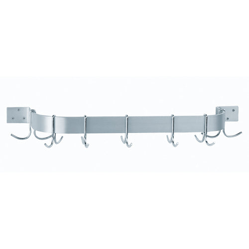 Advance Tabco SW1-72-EC-X 72" x 2" Wall Mounted Single Bar Stainless Steel Pot Rack | 9 Hooks