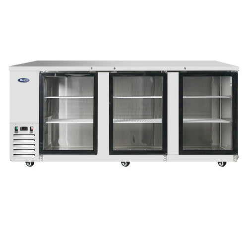 Atosa MBB90GGR 90" 3-Glass Door Stainless Back Bar Cooler | 30.1 Cu. Ft.