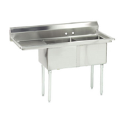 Advance Tabco FE-2-1812-18L-X 56" x 26" 2-Compartment Fabricated Sink w/ 18" Left Drainboard
