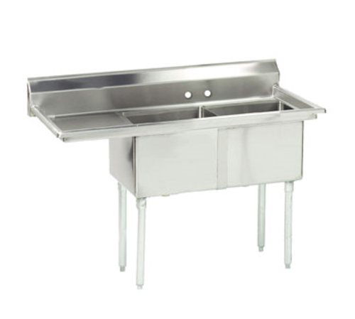 Advance Tabco FE-2-1812-18L-X 56" x 26" 2-Compartment Fabricated Sink w/ 18" Left Drainboard