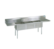 BK Resources BKS-3-24-14-24TS 3 Compartment Sink w/24" Left and Right Drainboards - Stainless Steel Legs | 120" Length