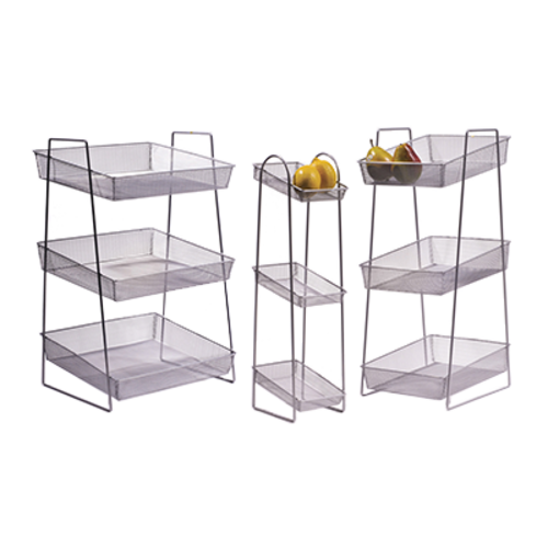 G.E.T. WB1-3TIER 15-3/4 x 13-1/2" Rectangle 3-Tier Silver Mesh Display Basket
