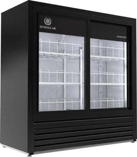 Beverage Air MT41-48-1-SDB 47.25" 2 Sliding Glass Door Black Merchandiser Refrigerator | 16.4 Cu. Ft.