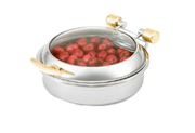 Vollrath 46124 6 Qt Glass Top Round Induction Chafer | Brass Trim