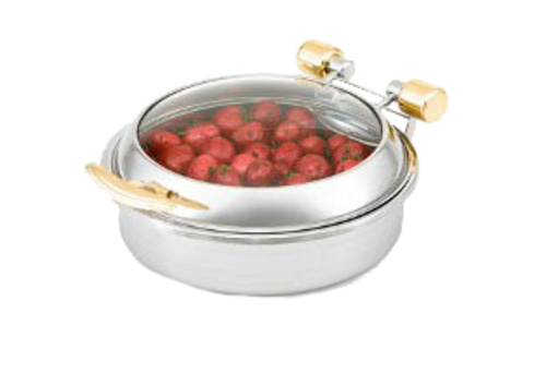 Vollrath 46124 6 Qt Glass Top Round Induction Chafer | Brass Trim