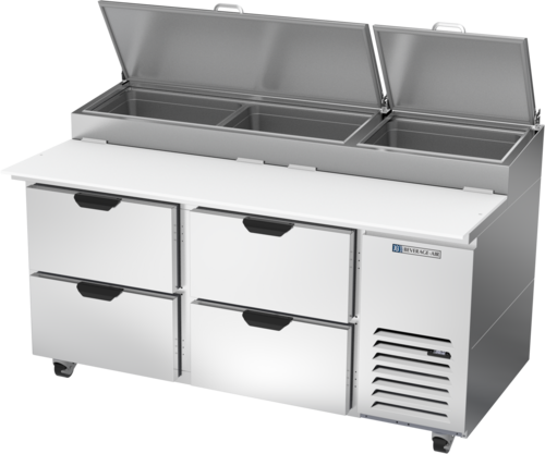 Beverage Air DPD67HC-4 67" 4 Drawer Refrigerated Pizza Prep Table | 20.7 Cu. Ft.