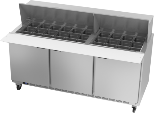 Beverage Air SPE72HC-30M 72" 3 Door Mega Top Refrigerated Sandwich Prep Table | (30) 1/6 Pan