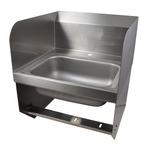 BK Resources BKHS-D-1410-1-SS-BKK Single Deck Mount Faucet Hole 14" x 10" Knee Valve Hand Sink w/Side Splash Guard