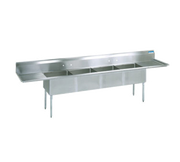 BK Resources BKS-4-1620-14-18T 4 Compartment Sink w/18" Left and Right Drainboards - Galvanized Legs | 110" Length