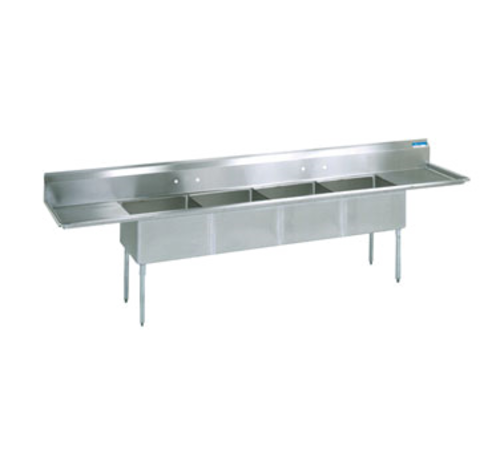 BK Resources BKS-4-1620-14-18T 4 Compartment Sink w/18" Left and Right Drainboards - Galvanized Legs | 110" Length