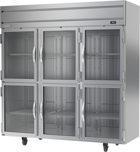 Beverage Air HFS3HC-1HG 78" 6 Glass Half Door Top Mount Reach-In Freezer | 69.1 Cu. Ft.