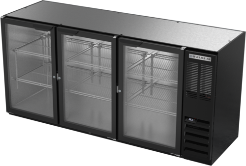 Beverage Air BB72HC-1-G-B 72" 3 Glass Door Black Back Bar Cooler | 19.92 Cu. Ft.