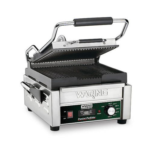 Waring WPG150TB Grooved 9.75" Cast Iron Sandwich Grill w/Timer