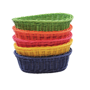 Tablecraft HM1174A Rattan 9 1/4" x 6 1/4" x 3 1/4" Hand Woven Oval Basket | Multi Color 5-Pack