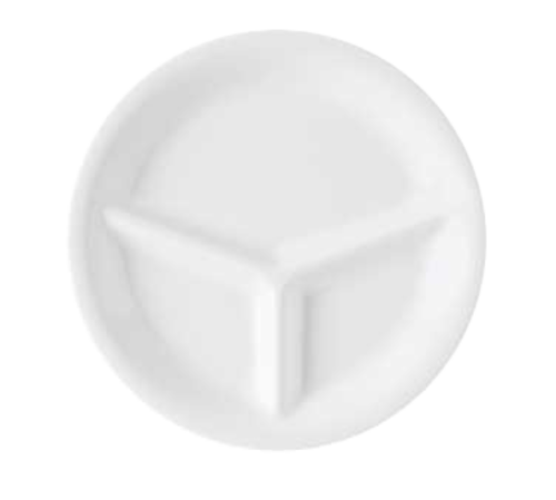 G.E.T. CP-10-DW Diamond White 10-1/4" 3 Compartment White Melamine Plate | Case of 12