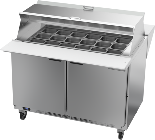 Beverage Air SPE48HC-18M-DS 48" 2 Door Mega Top Dual Sided Refrigerated Sandwich Prep Table | (18) 1/6 Pan Capacity