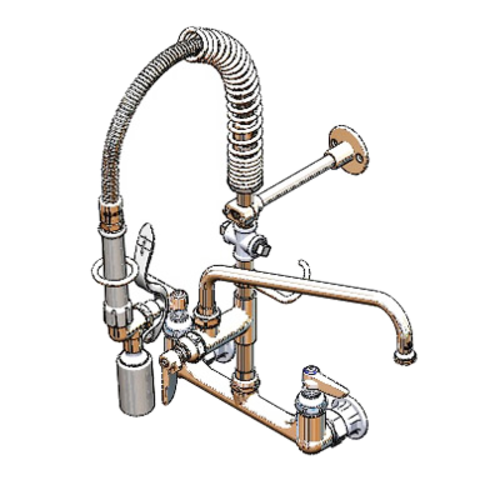 T&S Brass MPY-8WLN-12-4C 8" Center Wall Mount Mini Pre-Rinse Faucet w/ 12" Nozzle