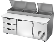 Beverage Air DPD72HC-3 72" 3 Drawer 1 Door Refrigerated Pizza Prep Table | 22.8 Cu. Ft.