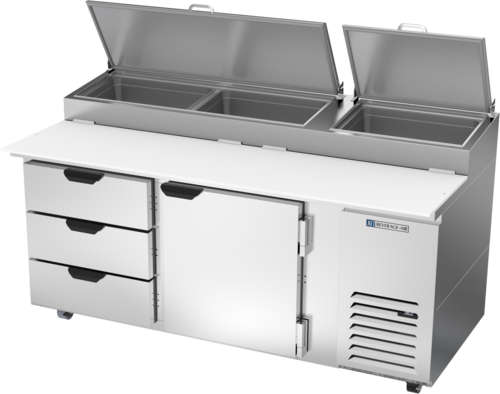 Beverage Air DPD72HC-3 72" 3 Drawer 1 Door Refrigerated Pizza Prep Table | 22.8 Cu. Ft.
