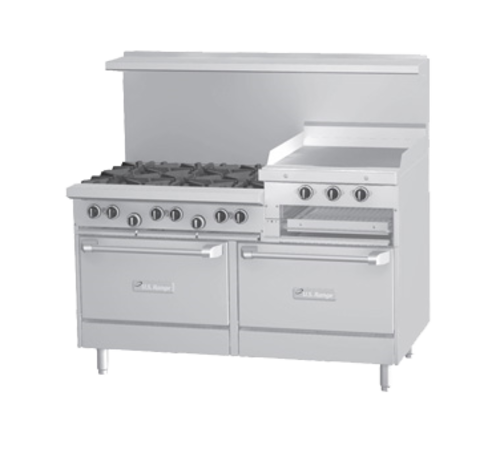 Garland U60-6R24RR 60" Gas Range w/ 6-Burners, 24" Griddle, & 2 Standard Ovens | 301,000 BTU