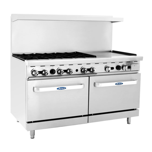 Atosa AGR-6B24GR 60" CookRite 6-Burner 24" Griddle 2-Oven Gas Range | 240,000 BTU