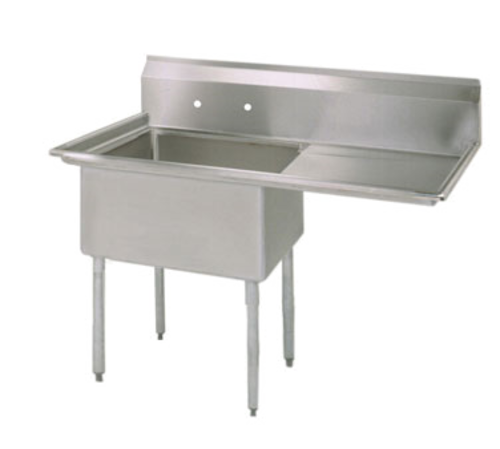 BK Resources BKS-1-24-14-24R 1 Compartment Sink w/24" Right Drainboard - Galvanized Legs | 50.5" Length