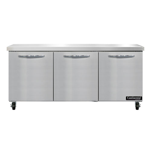 Continental SW72N 72" 3-Door Worktop Refrigerator | 20.6 Cu. Ft.