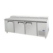 Atosa MPF8203GR 93" 3-Solid Door Side Mount Refrigerated Pizza Prep Table | 28.4 Cu. Ft.