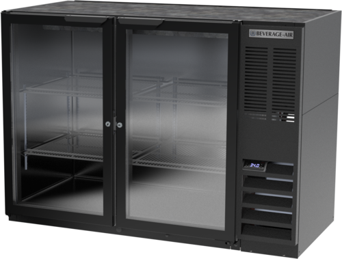 Beverage Air BB48HC-1-FG-B 48" 2 Glass Door Black Food Rated Back Bar Cooler | 12.4 Cu. Ft.