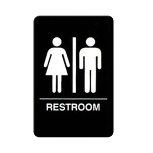 Winco SGNB-603 Braille Unisex "Restroom Sign" | 6" x 9" White on Black