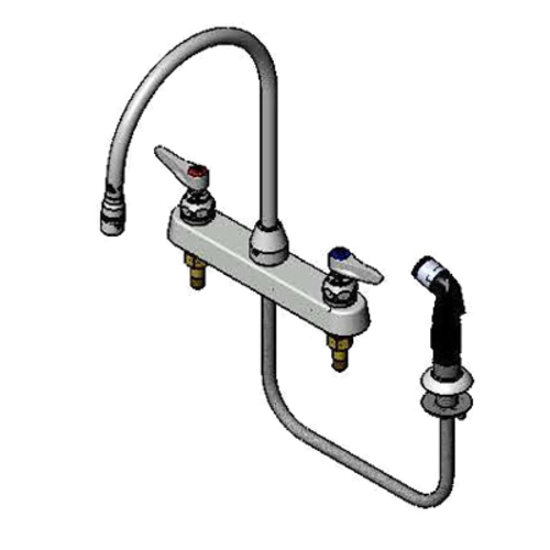 T&S Brass B-1174 8" Center Deck Mount Workboard Faucet w/ Hose & Spray