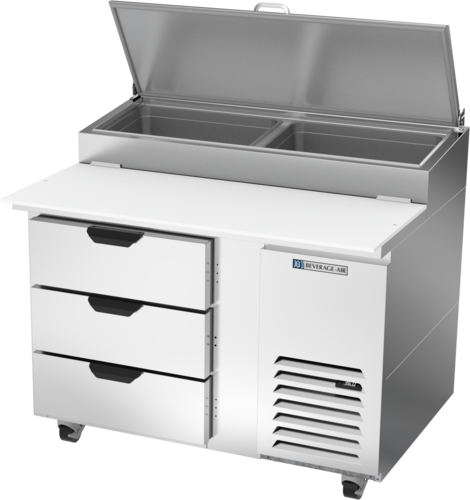Beverage Air DPD46HC-3 46" 3 Drawer Refrigerated Pizza Prep Table | 12 Cu. Ft.