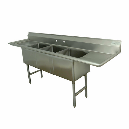 Advance Tabco FC-3-1818-18RL-X 90" x 24" 3-Compartment Fabricated Sink w/ 18" Right & Left Drainboards