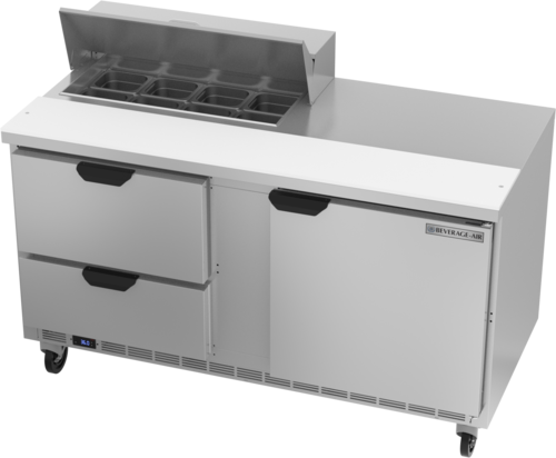 Beverage Air SPED60HC-08-2 60" 2 Drawer 1 Door Refrigerated Sandwich Prep Table | (8) 1/6 Pan