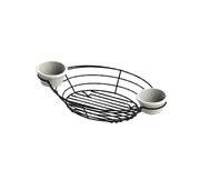 Tablecraft H711372BK Meranda Collection Black Powder Coated Oval Wire Basket w/ 2 Ramekin Holders | 13" x 7" x 2"