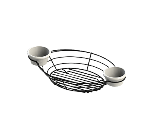 Tablecraft H711372BK Meranda Collection Black Powder Coated Oval Wire Basket w/ 2 Ramekin Holders | 13" x 7" x 2"