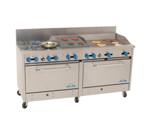 Comstock-Castle 2F330-30-1.5RB 72" Gas 4-Burner Range w/ Griddle, Charbroiler & (2) 31.5" Ovens | 280,000 BTU