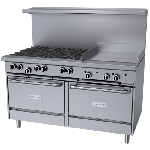 Garland G60-6G24RR 60" Gas Range w/ 6-Burners, 24" Griddle, & 2 Standard Ovens | 310,000 BTU