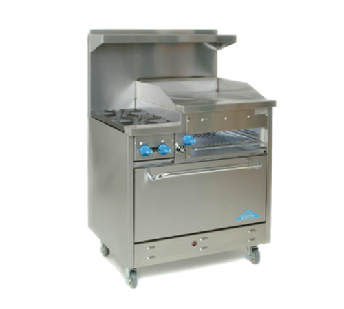 Comstock-Castle F330-24B 36" Gas 2-Burner & Griddle Range w/ Cheesemelter & Extra Wide Oven | 132,000 BTU