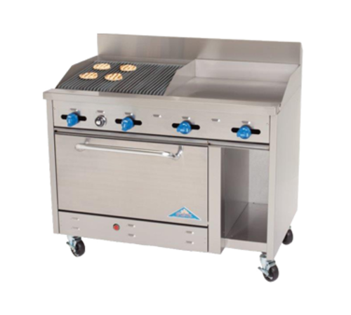 Comstock-Castle F3430-24-2RB 48" Gas Griddle & Charbroiler Range w/ 31" Oven & Cabinet Base | 138,000 BTU