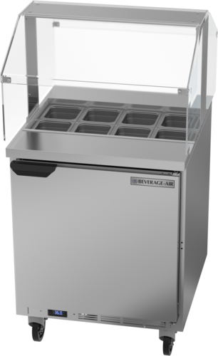 Beverage Air SPE27HC-SZN 27" 1 Door Refrigerated Sandwich Prep Table with Sneezeguard | (8) 1/6 Pan