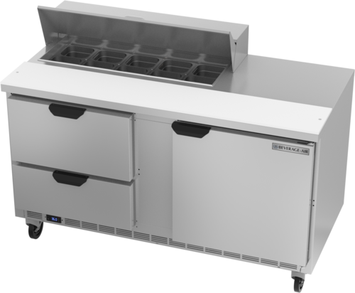 Beverage Air SPED60HC-10-2 60" 2 Drawer 1 Door Refrigerated Sandwich Prep Table | (10) 1/6 Pan
