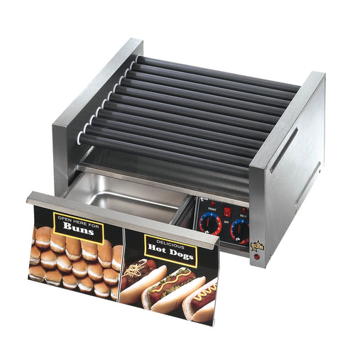Star Grill-Max 30SCBDE Electronic 30 Hot Dog Roller Grill w/ 32 Bun Drawer | Duratec Rollers